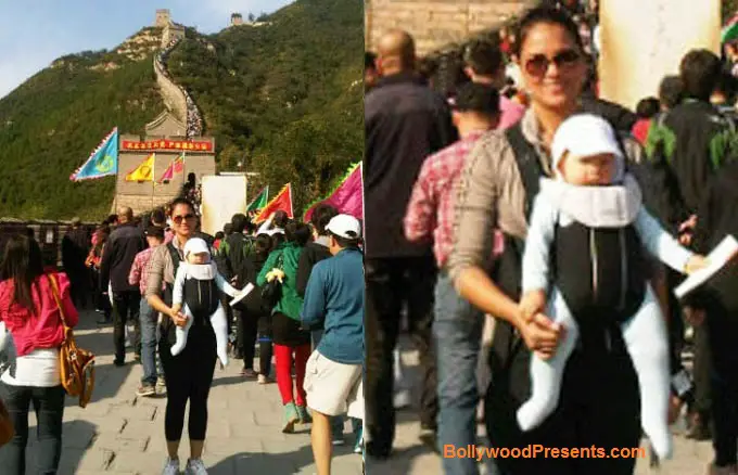 Lara Dutta With Daughter Saira Bhupathi At The Great Wall of China