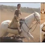 Kangana riding a mechanical horse (behind the scenes video)