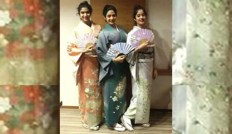 Sridevi and her daughters jhanvi & khushi don the kimono