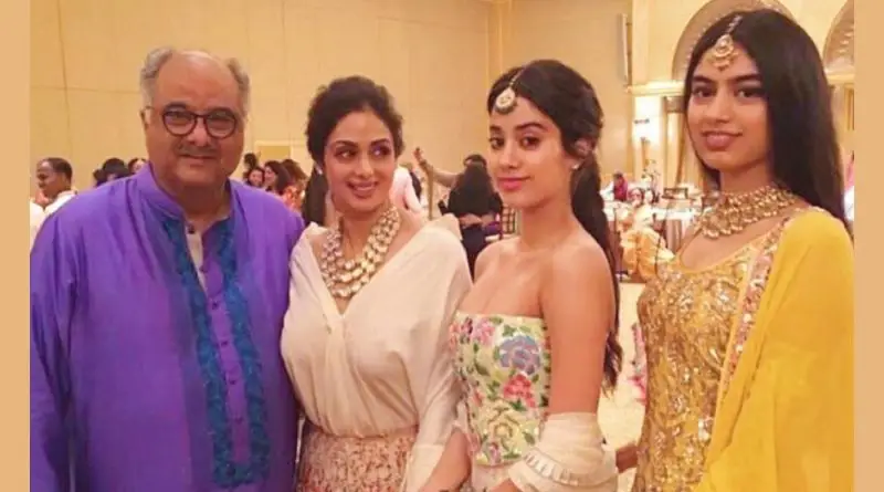 Sridevi with husband Boney Kapoor and daughters Jhanvi and Khushi